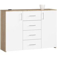 Kommode Akord K45 Sonoma-Eiche 110 cm 2 Türen 4 Schubladen 4 Ebenen Front Weiß B110 x H80 x T35 cm von AKORD