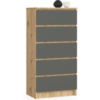 Kommode K60 mit 5 Schubladen | für das Wohnzimmer Schlafzimmer Schrank Büro Arbeitszimmer | Modernes Funktionales Design | B60 x H121 x T40 cm, von AKORD