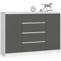 Kommode Akord K140 Weiß 138 cm 2 Türen 4 Schubladen 4 Ebenen Front Graphitgrau B138 x H99 x T40 cm von AKORD