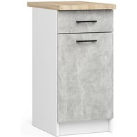 Küchenschrank Akord lima modular S40 Unterschrank mit Arbeitsplatte Weiß 40 cm Tür Schublade 2 Ebenen Front Beton B40 x H85 x T46 cm von AKORD