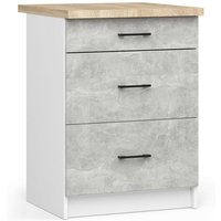 Küchenschrank Akord oliwia modular S60 Unterschrank mit Arbeitsplatte Weiß 60 cm 3 Schubladen Front Beton B60 x H85 x T46 cm von AKORD