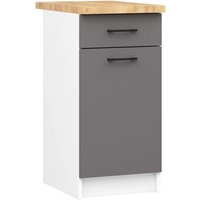 Küchenschrank Akord oliwia modular S40 Unterschrank mit Arbeitsplatte Weiß 40 cm Tür Schublade 2 Ebenen Front Graphitgrau B40 x H85 x T46 cm von AKORD