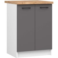 Küchenschrank Akord oliwia modular S60 Unterschrank mit Arbeitsplatte Weiß 60 cm 2 Türen 2 Ebenen Front Graphitgrau B60 x H85 x T46 cm von AKORD