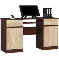 PC-Schreibtisch A5 mit Tastaturablage | Office Desk | Computertisch | Bürotisch mit Tastaturablage | 2 Schubladen und 2 Türablagen, B135 x H77 x T50 von AKORD