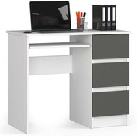 Akord - PC-Schreibtisch A6 rechts in der Farbe Weiß mit 3 Schubladen Front Graphitgrau und 1 Ablagen B90 x H77 x T50 cm von AKORD