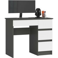 Akord - PC-Schreibtisch A7 rechts in der Farbe Graphitgrau mit 4 Schubladen Front Weiß B90 x H77 x T50 cm von AKORD