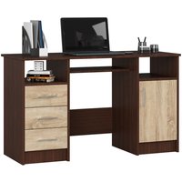 PC-Schreibtisch Akord ana in der Farbe Wenge mit 3 Schubladen Front Sonoma-Eiche und 5 Ablagen B124 x H74 x T52 cm von AKORD