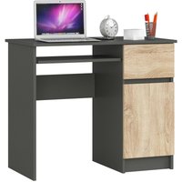 PC-Schreibtisch Akord piksel rechts in der Farbe Graphitgrau Schublade Front Sonoma-Eiche und 3 Ablagen B90 x H77 x T50 cm von AKORD