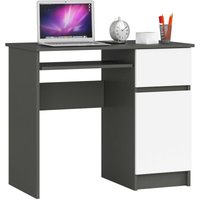 PC-Schreibtisch Akord piksel rechts in der Farbe Graphitgrau Schublade Front Weiß und 3 Ablagen B90 x H77 x T50 cm von AKORD