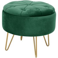 Akord - Pouf caro aus Samtstoff mit Stauraum in Flaschengrün Durchmesser 38 cm Höhe 33 cm von AKORD