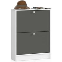 Akord - Schuhschrank in der Farbe Weiß mit 2 Schuhkipper Front Graphitgrau B60 x H80 x T20 cm Gewicht 16,9 kg von AKORD