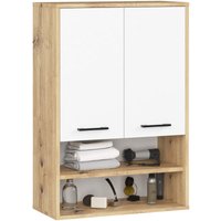 Badezimmer-Hängeschrank FIN Artisan Eiche 64 cm 2 Türen Front Weiß 4 Regalböden B64xH94xT30 cm von AKORD