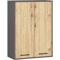 Akord - Badezimmer-Hängeschrank fin Graphitgrau 64 cm 2 Türen Front Artisan Eiche 4 Regalböden B64xH94xT30 cm von AKORD
