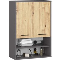 Badezimmer-Hängeschrank fin Graphitgrau 64 cm 2 Türen Front Artisan Eiche 4 Regalböden B64xH94xT30 cm von AKORD
