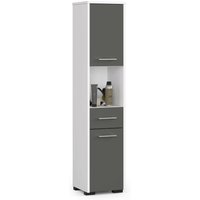 Akord - Badezimmersäule fin Weiß 30 cm 2 Türen Schublade 5 Ebenen Front Graphitgrau B30 x H140 x T30 cm von AKORD