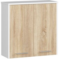 Badezimmerschrank, an der Wand hängen, 60 cm, w60, Ende, Matte, Weiß / Eiche Sonoma 2 Regale 1 Schubladen 2 Türen1 von AKORD