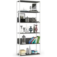Bücherregal AKORD Metallregal mit Ebenen aus Holzwerkstoff Weiß Breite 80 cm 6 Ebenen Grau B80 x H192 x T32 cm von AKORD