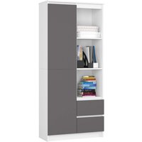 Büroregal AKORD R11 mit verschließbaren Tür Weiß 80 cm 2 Türen 2 Schubladen 7 Ebenen Front Graphitgrau B80 x H180 x T35 cm von AKORD