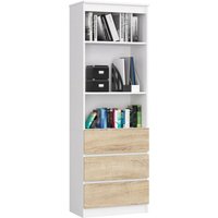 Büroregal Akord R60 Büro-Bücherregal Weiß 60 cm 3 Schubladen 3 Ebenen Front Sonoma-Eiche B60 x H180 x T35 cm Büroregal Akord R60 Büro-Bücherregal Weiß 60 cm 3 Schubladen 3 Ebenen Front Sonoma-Eiche B60 x H180 x T35 cm von AKORD