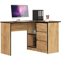 Eck-Schreibtisch B-16 mit 3 Schubladen und 2 Ablagen | Schreibtisch | ecktisch | Eck Schreibtisch für Home Office | Einfache Montage | B124 x H77 x von AKORD