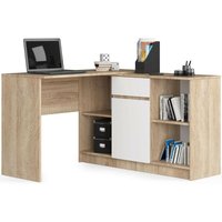 Eck-Schreibtisch AKORD B17 2-in-1 Kombination mit Kommode in der Farbe Sonoma-Eiche Schublade Front Weiß und 6 Ablagen B120 x H79 x T126 cm von AKORD