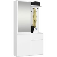 Eingangsmöbel-Set ENTRO mit Kleiderschrank und Spiegel Weiß 3 Türen 1 Schublade 7 Einlegeböden 95x35x183 cm von AKORD