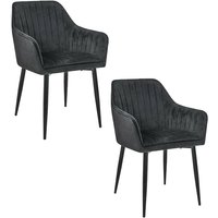Esszimmerstühle mit Samt 2er Set Akord SJ.040 Gepolsterter Gesteppter Stuhl aus Velours in Schwarz von AKORD