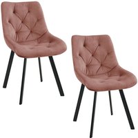 Akord - Esszimmerstühle mit Samt 2er Set SJ.33 Gepolsterter Gesteppter Stuhl aus Velours in Rosa von AKORD
