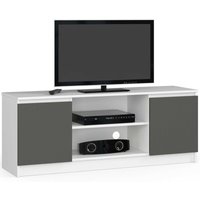 Tv Schrank Akord Fernsehkommode 140 cm Weiß 2 Türen 2 Ebenen Front Graphitgrau B140 x H55 x T40 cm von AKORD