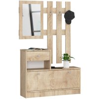 Garderoben-Set, 2-teilig, Schuhkommode mit Aufsatz und Schublade B90 x H70 x T25 cm und Wandgarderobe mit Spiegel B90 x H100 cm, Gewicht 39 kg von AKORD