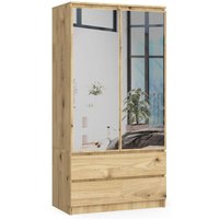 Kleiderschrank AKORD S90 mit Spiegel Eiche Artisan 90 cm 2 Türen 2 Schubladen 4 Ebenen B90 x H180 x T51 cm von AKORD