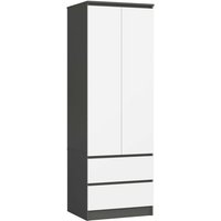 Kleiderschrank Akord S60 Graphitgrau 60 cm 2 Türen 2 Schubladen Regal Front Weiß B60 x H180 x T51 cm von AKORD