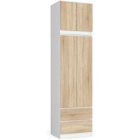 Kleiderschrank Akord S60 mit Aufsatz Weiß 60 cm 2 Türen 2 Schubladen 3 Ebenen Front Sonoma-Eiche B60 x H234 x T51 cm von AKORD