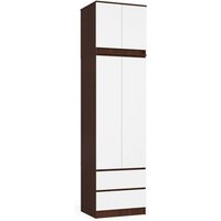 Kleiderschrank Akord S60 mit Aufsatz Wenge 60 cm 2 Türen 2 Schubladen 3 Ebenen Front Weiß B60 x H234 x T51 cm von AKORD