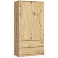 Kleiderschrank Akord S90 Eiche Artisan 90 cm 2 Türen 2 Schubladen 4 Ebenen B90 x H180 x T51 cm von AKORD