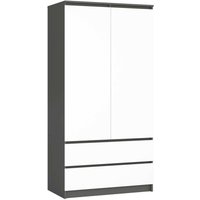 Kleiderschrank Akord S90 Graphitgrau 90 cm 2 Türen 2 Schubladen 4 Ebenen Front Weiß B90 x H180 x T51 cm Kleiderschrank Akord S90 Graphitgrau 90 cm 2 Türen 2 Schubladen 4 Ebenen Front Weiß B90 x H180 x T51 cm von AKORD