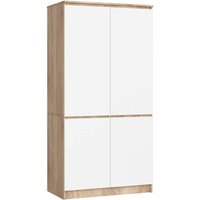 Akord - Kleiderschrank S90 Sonoma Eiche, Weiß 90 cm 4 Türen 4 Regalböden B90xH180xT51 cm von AKORD