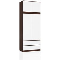 Kleiderschrank Akord S90 mit Aufsatz Wenge 90 cm 2 Türen 2 Schubladen 6 Ebenen Front Weiß B90 x H234 x T51 cm von AKORD