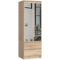 Kleiderschrank Star s | Zweitürig mit Spiegel s 60 cm | 2 Schubladen mit Regalen und Einer Kleiderstange | für Kleiderschränke Schlafzimmer | von AKORD