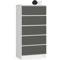Kommode AKORD K60 Weiß 60 cm 5 Schubladen Front Graphitgrau B60 x H121 x T40 cm von AKORD