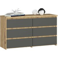 Kommode Akord CL100 Eiche Artisan 100 cm 6 Schubladen Front Graphitgrau B100 x H57 x T35 cm von AKORD