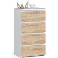 Akord - Kommode CL4 Weiß 40 cm 4 Schubladen Front Sonoma-Eiche B40 x H74 x T35 cm Akord - Kommode CL4 Weiß 40 cm 4 Schubladen Front Sonoma-Eiche B40 x H74 x T35 cm von AKORD