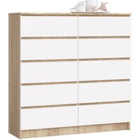 Kommode Akord K120 Sonoma-Eiche 120 cm 10 Schubladen Front Weiß B120 x H121 x T40 cm von AKORD