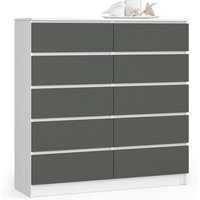 Akord - Kommode K120 Weiß 120 cm 10 Schubladen Front Graphitgrau B120 x H121 x T40 cm von AKORD