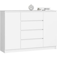 Kommode Akord K140 Weiß 138 cm 2 Türen 4 Schubladen 4 Ebenen B138 x H99 x T40 cm von AKORD