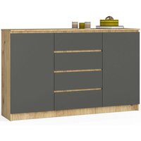 Kommode Akord K160 Eiche Artisan 160 cm 2 Türen 4 Schubladen 4 Ebenen Front Graphitgrau B160 x H99 x T40 cm von AKORD