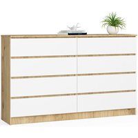 Kommode Akord K160 Eiche Artisan 160 cm 8 Schubladen Front Weiß B160 x H99 x T40 cm von AKORD