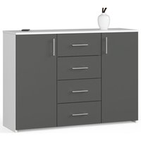 Kommode Akord K45 Weiß 110 cm 2 Türen 4 Schubladen 4 Ebenen Front Graphitgrau B110 x H80 x T35 cm von AKORD