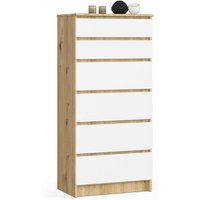 Kommode Akord K60 Eiche Artisan 60 cm 6 Schubladen Front Weiß B60 x H130 x T40 cm von AKORD