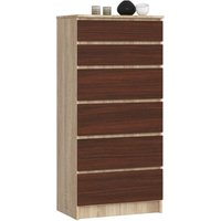 Kommode Akord K60 Sonoma-Eiche 60 cm 6 Schubladen Front Wenge B60 x H130 x T40 cm von AKORD